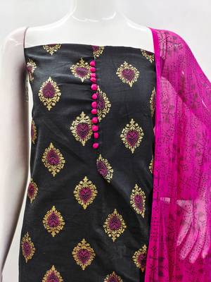 Manvaa women's black printed slub cotton dressaterial 5