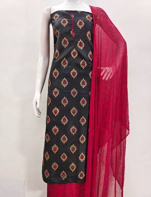 Manvaa women's black printed slub cotton dressaterial 2
