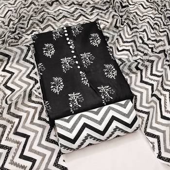 Manvaa women's black printed slub cotton dressaterial 4