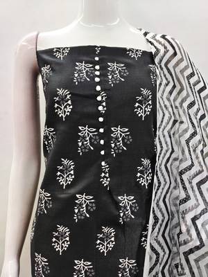 Manvaa women's black printed slub cotton dressaterial 5