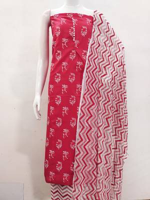 Manvaa women's pink printed slub cotton dressaterial 2