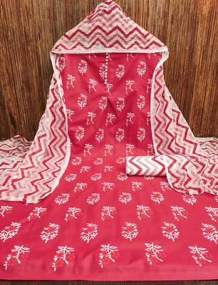 Manvaa women's pink printed slub cotton dressaterial 3