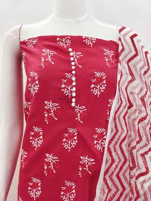 Manvaa women's pink printed slub cotton dressaterial 5