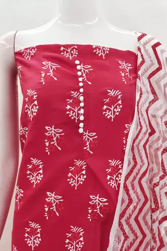 Manvaa women's pink printed slub cotton dressaterial