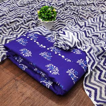 Manvaa women's royal blue printed slub cotton dressaterial 1