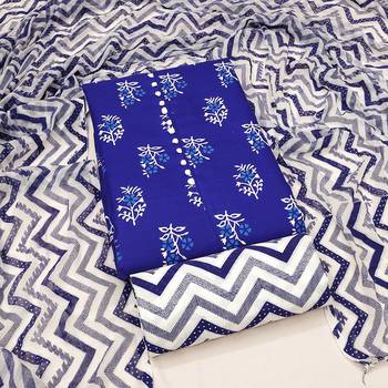 Manvaa women's royal blue printed slub cotton dressaterial 4
