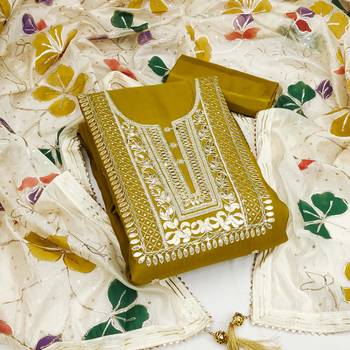 Manvaa women's lime embroidered heavy roman silk dressaterial 1