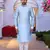 Sky blue art silk solid kurta churidar for men's indian traditional ethnic wear
