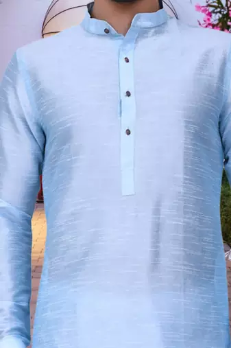 Sky blue art silk solid kurta patiala for men's indian traditional ethnic wear