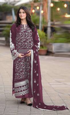 Purple embroidered faux georgette salwar suit 1