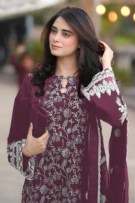 Purple embroidered faux georgette salwar suit 3