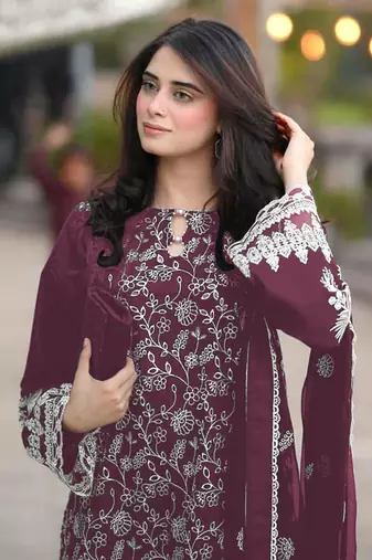 Purple embroidered faux georgette salwar suit