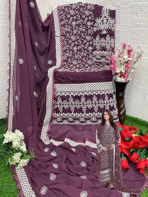 Purple embroidered faux georgette salwar suit 4
