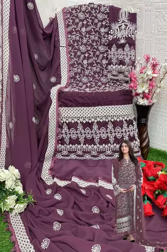 Purple embroidered faux georgette salwar suit