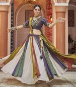 Dazzling Multi-Colored Embroidered With Mirror Work Viscose Rayon Chaniya Choli For Navratri