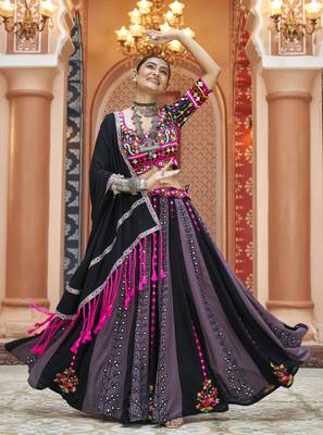 Multicoloured Rayon Threadwork Chaniya Choli 1
