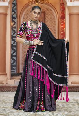 Multicoloured Rayon Threadwork Chaniya Choli 4