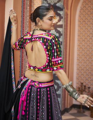 Multicoloured Rayon Threadwork Chaniya Choli 5