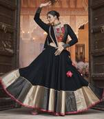 Seductive Black Foilage Printed & Embroidered with Mirror work Viscose Rayon Navratri Chaniya Choli Garba Dress Online