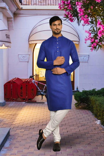 Purple cotton silk solid kurta churidar for men's indian traditional ethnic wear