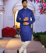 Purple cotton silk solid kurta churidar for men's indian traditional ethnic wear