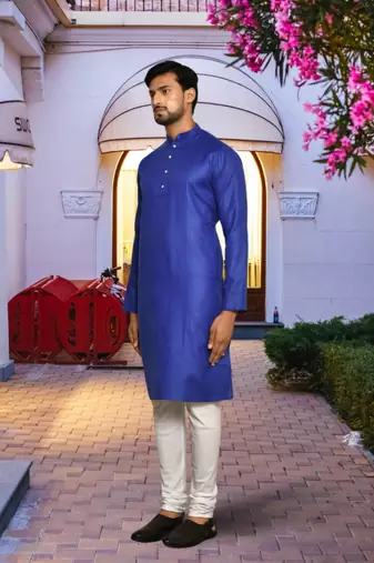 Purple cotton silk solid kurta churidar for men's indian traditional ethnic wear