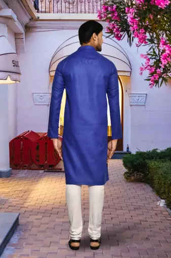 Purple cotton silk solid kurta churidar for men's indian traditional ethnic wear
