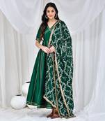 Green taffeta silk anarkali set