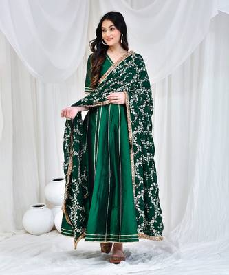 Green taffeta silk anarkali set 2