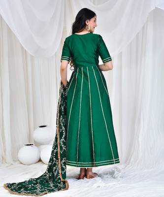 Green taffeta silk anarkali set 5