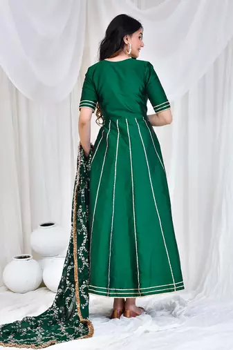 Green taffeta silk anarkali set