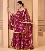 Mauve chiffon floral printed sharara set