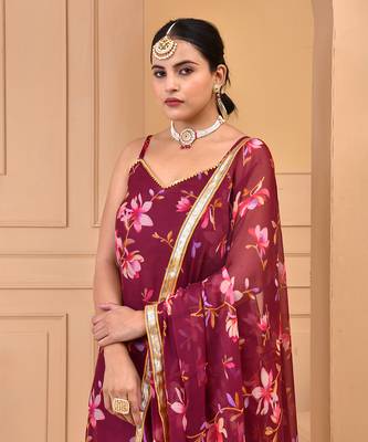 Mauve chiffon floral printed sharara set 3