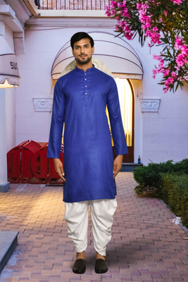 Purple cotton silk solid kurta patiala for men's indian traditional ethnic wear 1