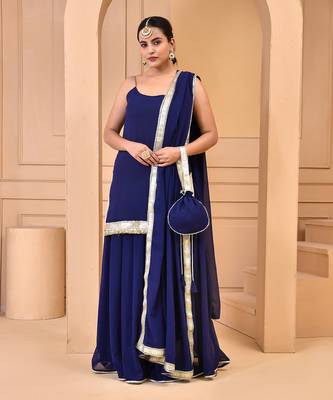 Navy blue georgette sharara set 1