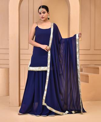 Navy blue georgette sharara set 2