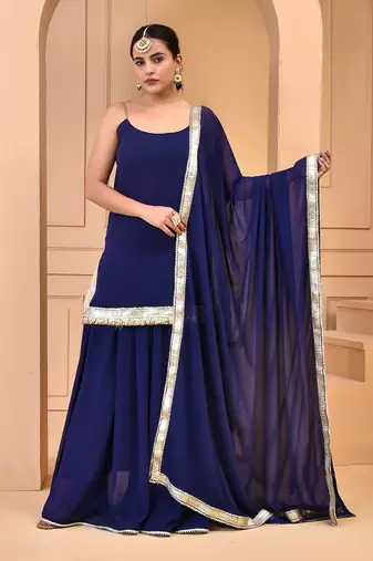 Navy blue georgette sharara set