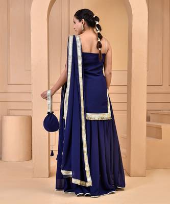 Navy blue georgette sharara set 3
