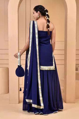 Navy blue georgette sharara set
