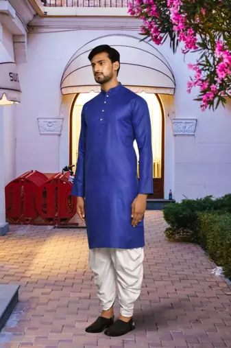 Purple cotton silk solid kurta patiala for men's indian traditional ethnic wear