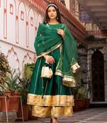 Emerald green taffeta silk sharara set