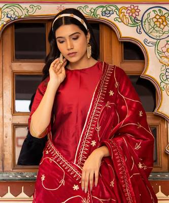 Maroon aari embroidered taffeta silk sharara set 3