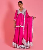Magenta satin silk sharara set
