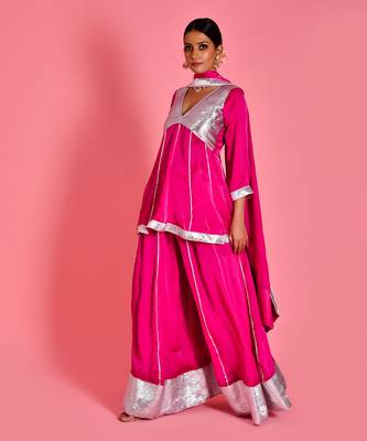 Magenta satin silk sharara set 2