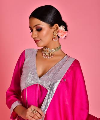 Magenta satin silk sharara set 3
