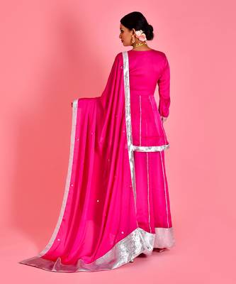 Magenta satin silk sharara set 4