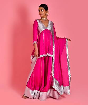 Magenta satin silk sharara set 5