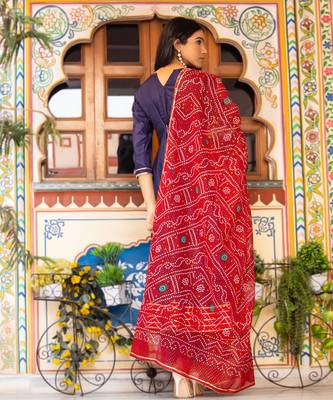 Blue cotton silk bandhani dupatta anarkali set 4