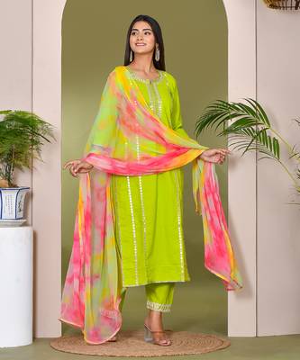Green cotton gota patti suit set 2