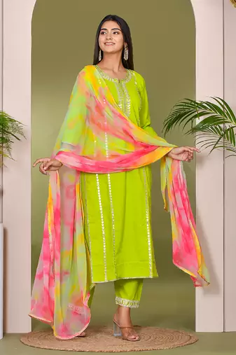 Green cotton gota patti suit set